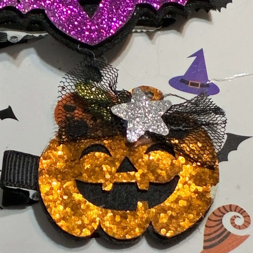 Danbar Global Halloween Glitter Hair Clips Set Witch Bat Pumpkin Ghost Moon Kids